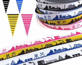 Ruhrpott Skyline woven ribbon black/white blue/white black/yellow pink/white