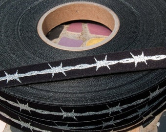 Barbed wire "ode to Pamela" woven ribbon black