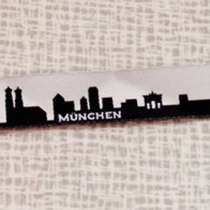 Munich skyline woven ribbon black, blue, red, turquoise with white image 3