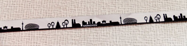 Munich skyline woven ribbon black, blue, red, turquoise with white image 3