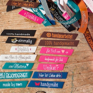 Unikat Webband handgemacht | diverse Farben und Motive | Etiketten zum Einnähen mit Schrift | Label