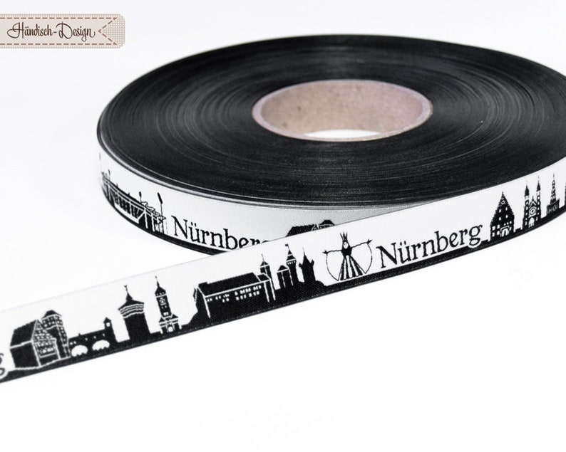 Nuremberg Skyline woven ribbon black/white red/white image 4