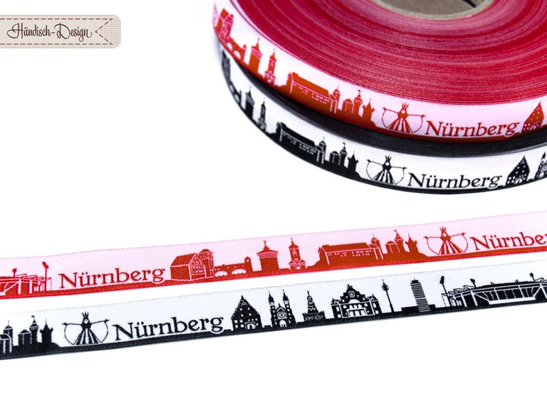 Nuremberg Skyline woven ribbon black/white red/white image 8