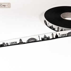 Leipzig Skyline woven ribbon black/white image 2