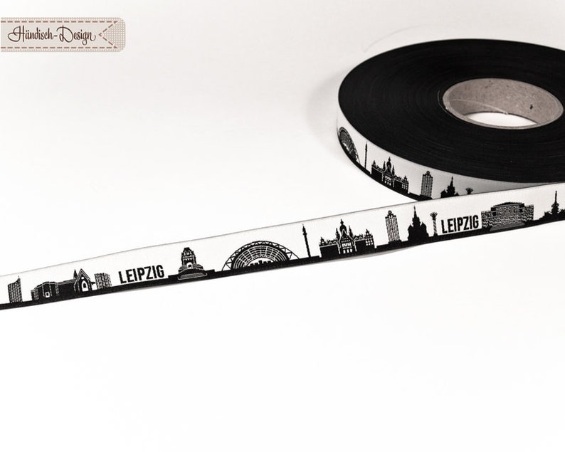 Leipzig Skyline woven ribbon black/white image 2