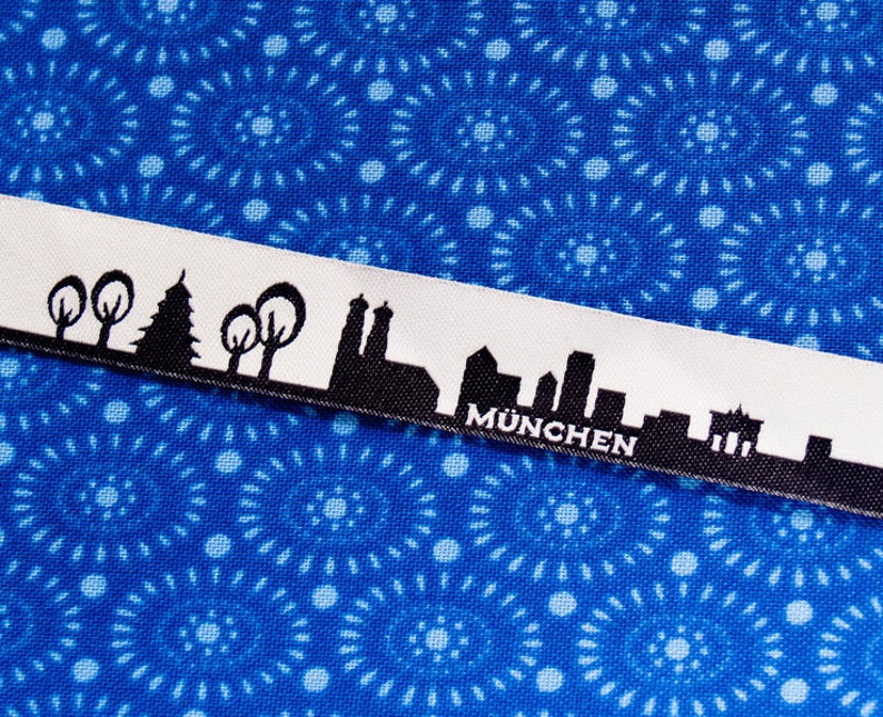 Munich skyline woven ribbon black, blue, red, turquoise with white image 5