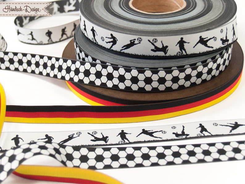 Football pattern black/white blue/white red/white green/white dark blue/gray woven ribbon image 2