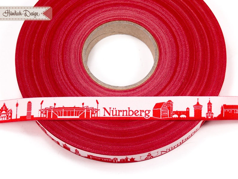 Nuremberg Skyline woven ribbon black/white red/white rot/weiß