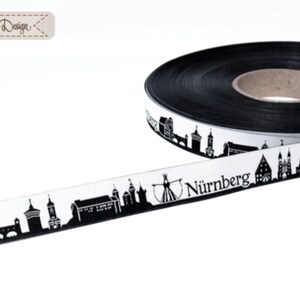 Nuremberg Skyline woven ribbon black/white red/white image 3