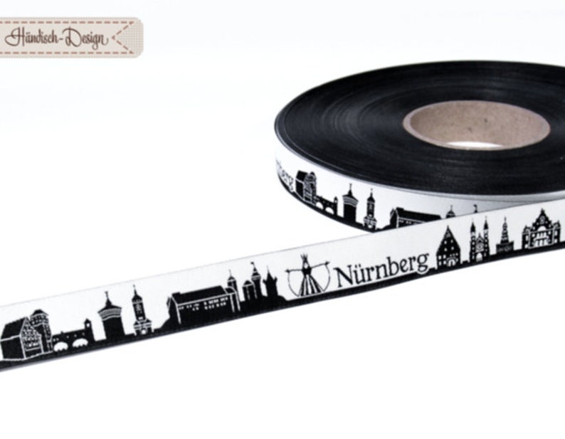 Nuremberg Skyline woven ribbon black/white red/white image 3