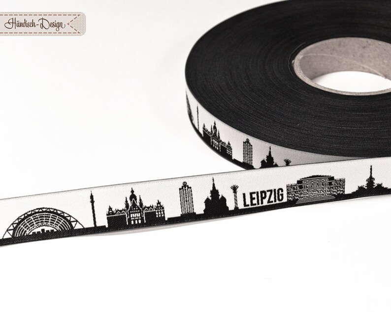 Leipzig Skyline woven ribbon black/white image 3