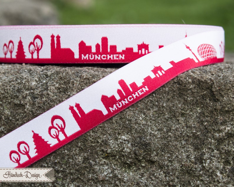 Munich skyline woven ribbon black, blue, red, turquoise with white image 9