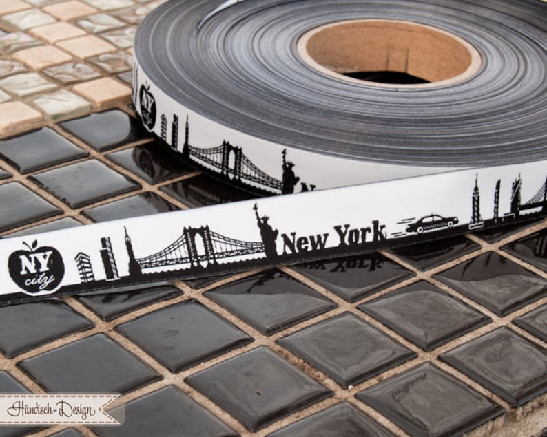 Ruban tissé New York skyline noir/blanc image 1