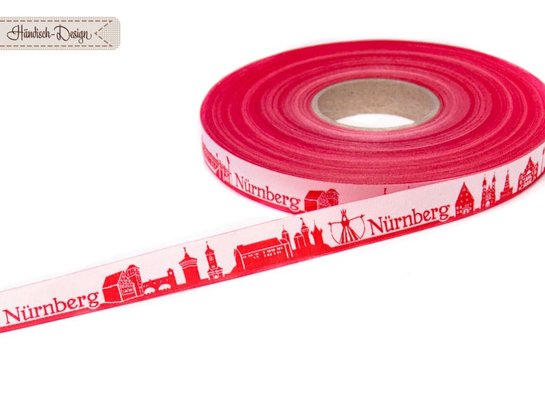 Nuremberg Skyline woven ribbon black/white red/white image 5