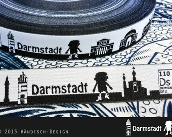 Darmstadt Skyline woven ribbon black/white blue/white