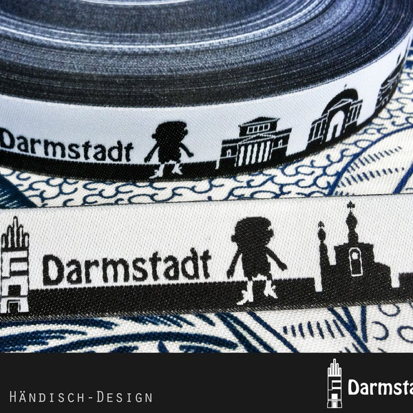 Darmstadt Skyline woven ribbon black/white blue/white