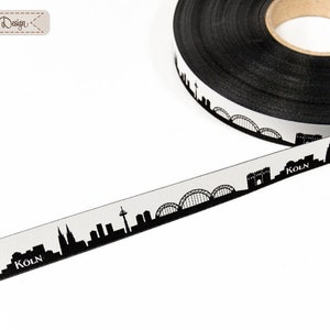 Cologne Skyline woven ribbon red/white black/white pink/white yellow/green for Cologne and Rhineland fans Sold by the meter image 6