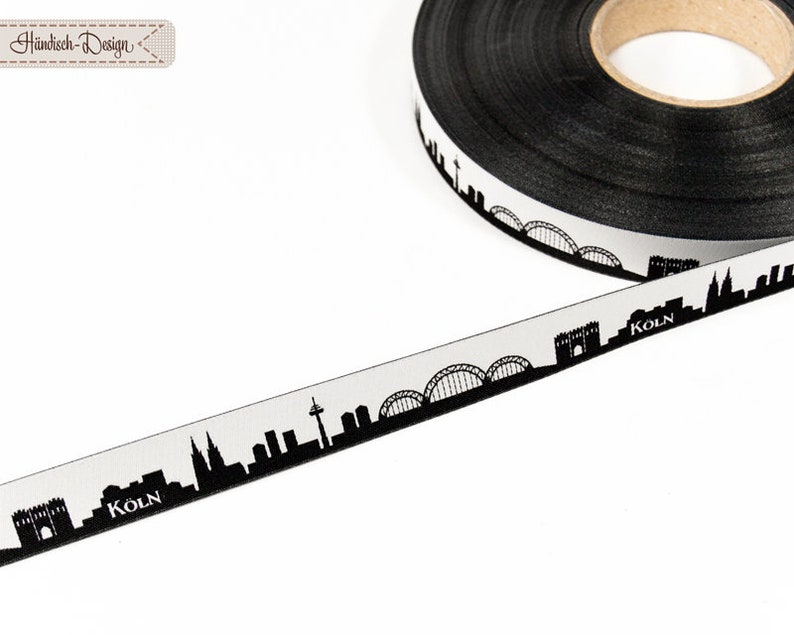 Cologne Skyline woven ribbon red/white black/white pink/white yellow/green for Cologne and Rhineland fans Sold by the meter image 6