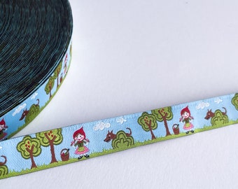 "Miss Roth" woven ribbon, assorted colors | Fairy tale motif: girl with wolf | Decorative trim