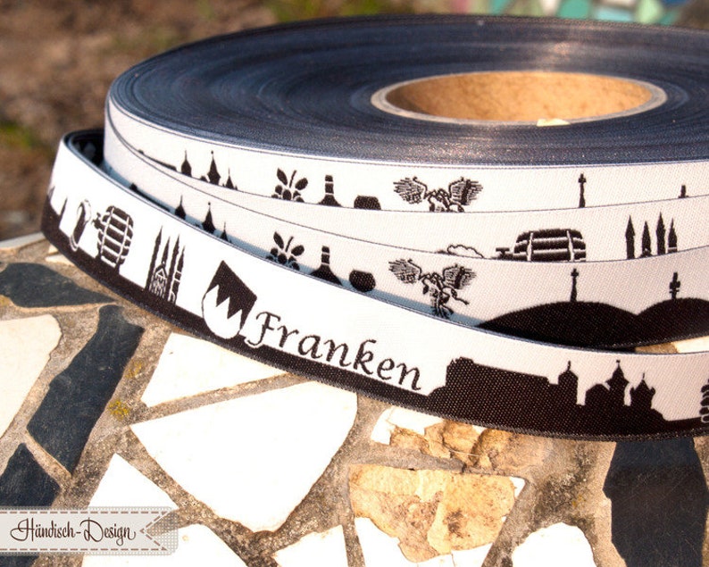 Franconia Skyline woven ribbon black/white red/white image 3