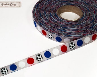 soccer ribbon with dots in blue/white/red
