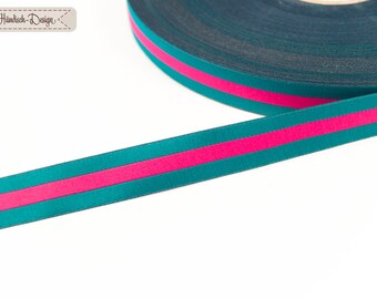 1 m web ribbon stripes petrol/pink/petrol