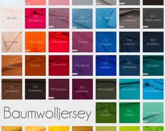 Baumwolljersey Uni viele Farben 11,50EUR/m 0,50m/0.54yd Elastischer Single Jersey für T-Shirts, Kleider und Leggings. Super Rücksprungkraft