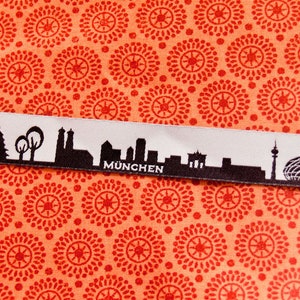 Munich skyline woven ribbon black, blue, red, turquoise with white image 2