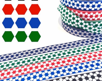 Football pattern black/white blue/white red/white green/white dark blue/grey woven ribbon
