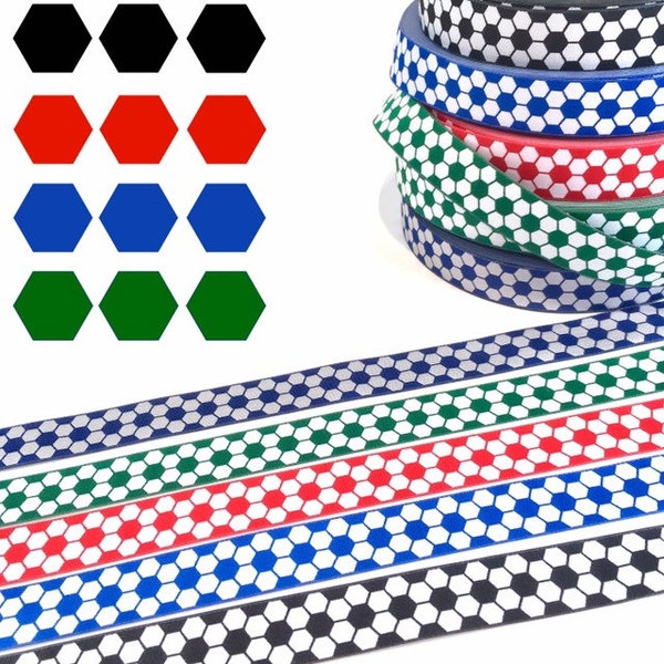 Fußballmuster schwarz/weiß blau/weiß rot/weiß grün/weiß dunkelblau/grau Webband