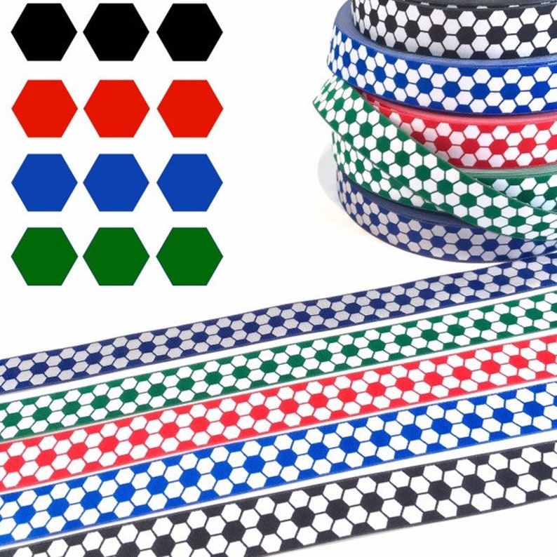 Football pattern black/white blue/white red/white green/white dark blue/gray woven ribbon image 1