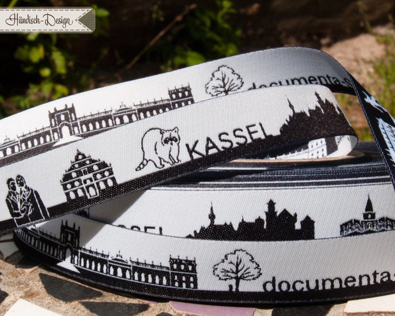 Kassel Skyline woven ribbon black/white image 4