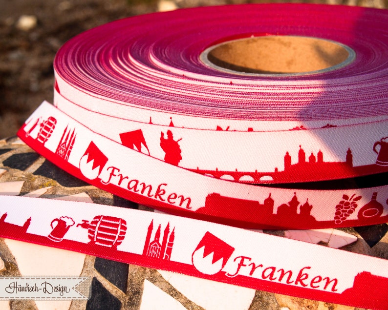 Franconia Skyline woven ribbon black/white red/white image 8