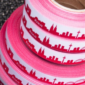 Cologne Skyline woven ribbon red/white black/white pink/white yellow/green for Cologne and Rhineland fans Sold by the meter image 3