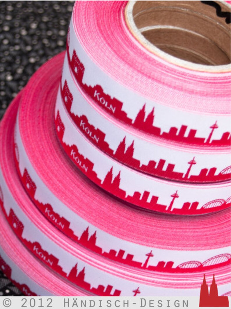 Cologne Skyline woven ribbon red/white black/white pink/white yellow/green for Cologne and Rhineland fans Sold by the meter image 3