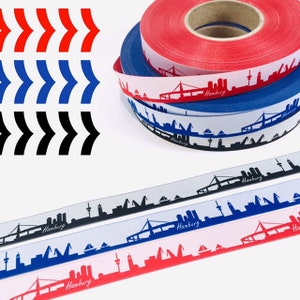 Hamburg Skyline Webband schwarz/weiß rot/weiß blau/weiß pink/weiß braun/weiß (kurzer Rapport)