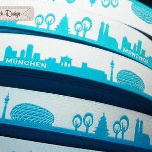 Munich skyline woven ribbon black, blue, red, turquoise with white türkis/weiß