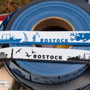 Rostock Skyline Webband schwarz/weiß blau/weiß