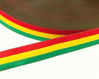 REGGAE woven ribbon red/yellow/green | Decorative ribbon for decorating and embellishing for Rastafarians and Africa fans