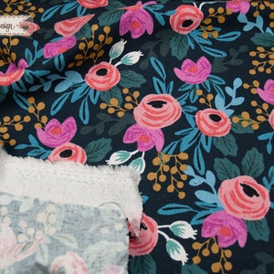 Canvas Rosa Navy Menagerie Blumen schwarz cotton steel 0,50m/0.54yd Baumwolle/Leinen fester Stoff für Taschen, Jacken und Wohndeko image 3