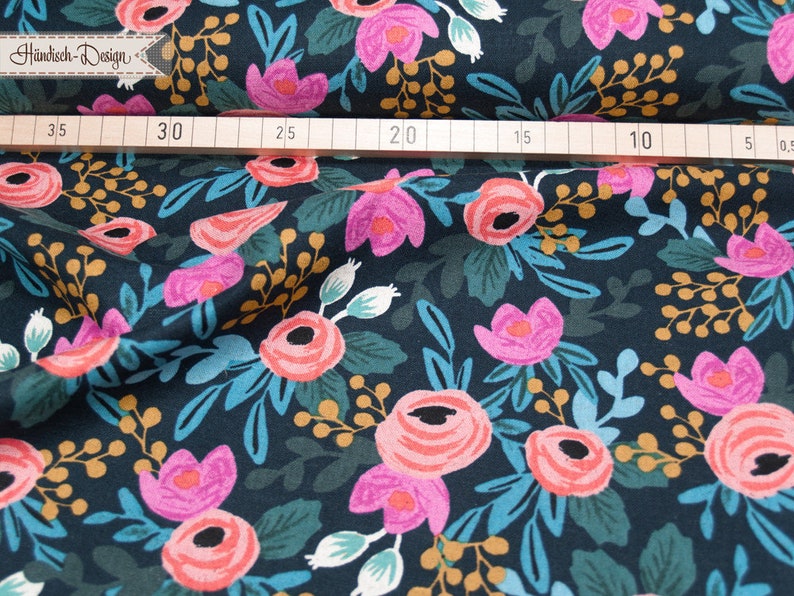 Canvas Rosa Navy Menagerie Blumen schwarz cotton steel 0,50m/0.54yd Baumwolle/Leinen fester Stoff für Taschen, Jacken und Wohndeko image 4