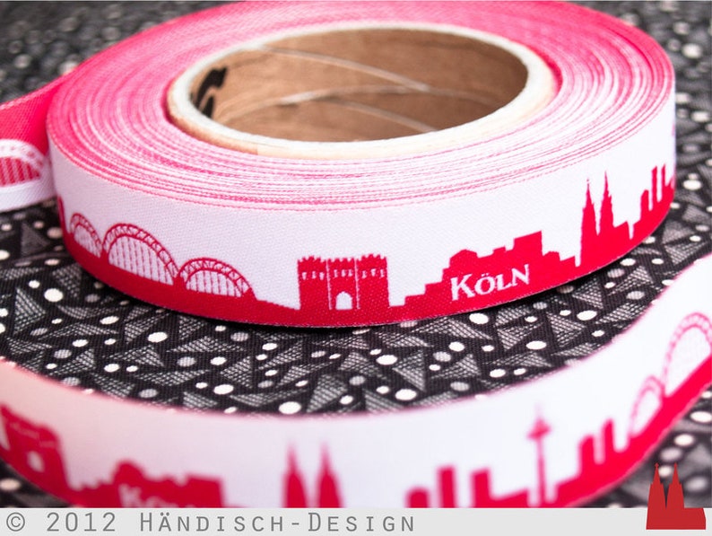 Cologne Skyline woven ribbon red/white black/white pink/white yellow/green for Cologne and Rhineland fans Sold by the meter image 4
