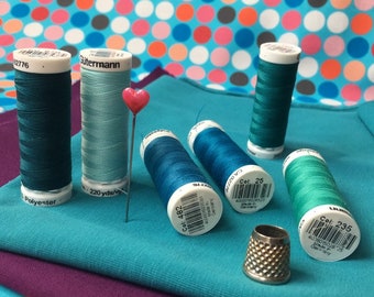 Sewing thread in turquoise and petrol tones, 200 m, €2.15/100 m, Gütermann