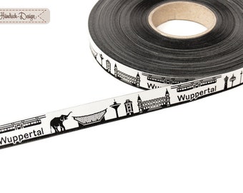 Wuppertal skyline black/white woven ribbon