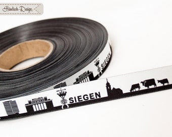 Siegen Skyline woven ribbon black/white blue/orange