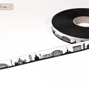 Leipzig Skyline woven ribbon black/white image 1