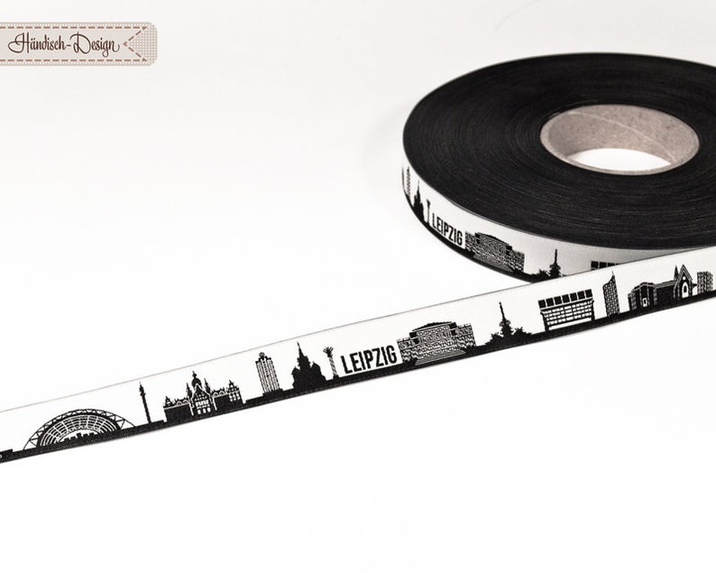 Leipzig Skyline woven ribbon black/white image 1