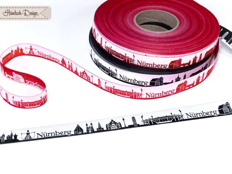 Nuremberg Skyline woven ribbon black/white red/white image 1