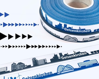 Gelsenkirchen Skyline woven ribbon blue/white and black/white