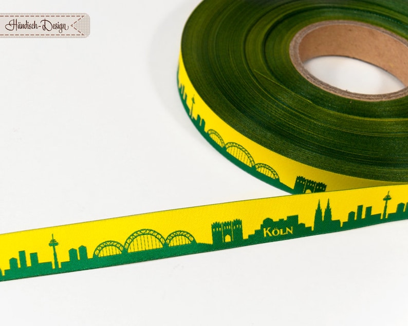 Cologne Skyline woven ribbon red/white black/white pink/white yellow/green for Cologne and Rhineland fans Sold by the meter image 10